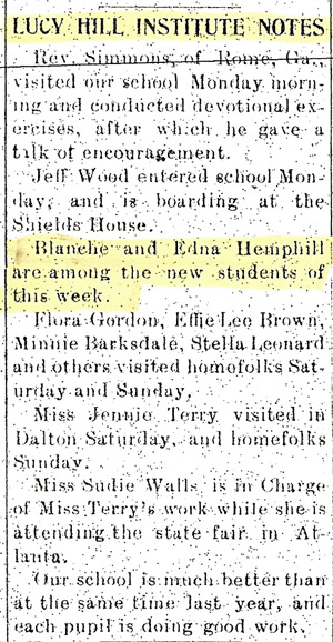 Lucy Hill Institute, Murray County GA, Hemphill, Genealogy